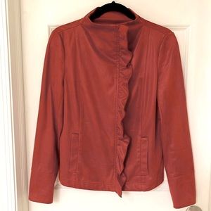 Short Red Ruffle Faux Suede Jacket❤️